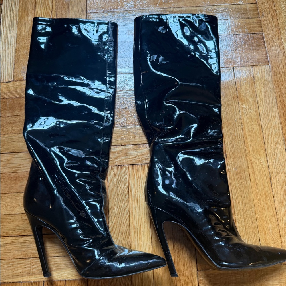 Balenciaga Patent Knee-High Stiletto Boots - Women's, 7.5 US